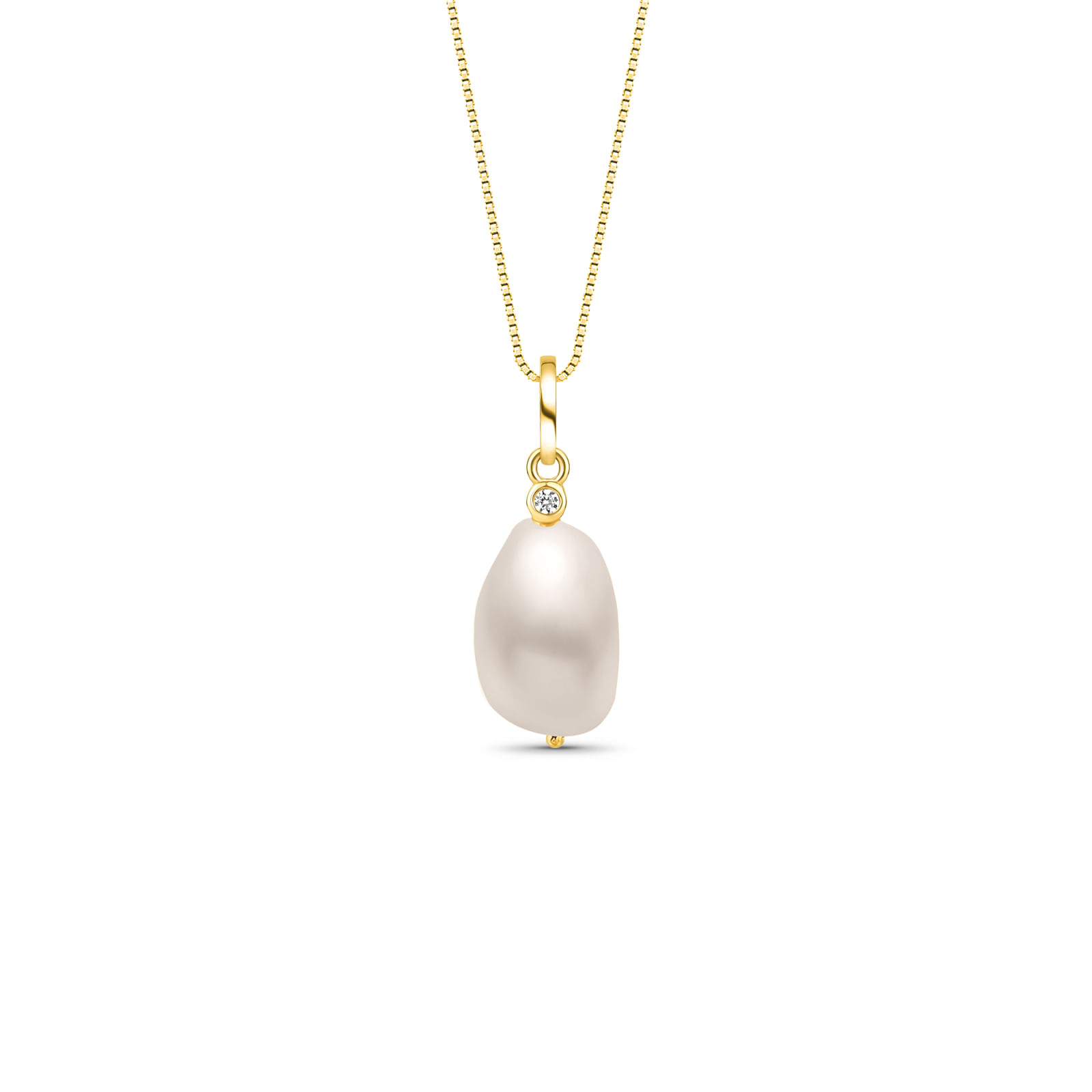 Pingente Orla em Ouro Amarelo 18k com Pérola e Safira Incolor