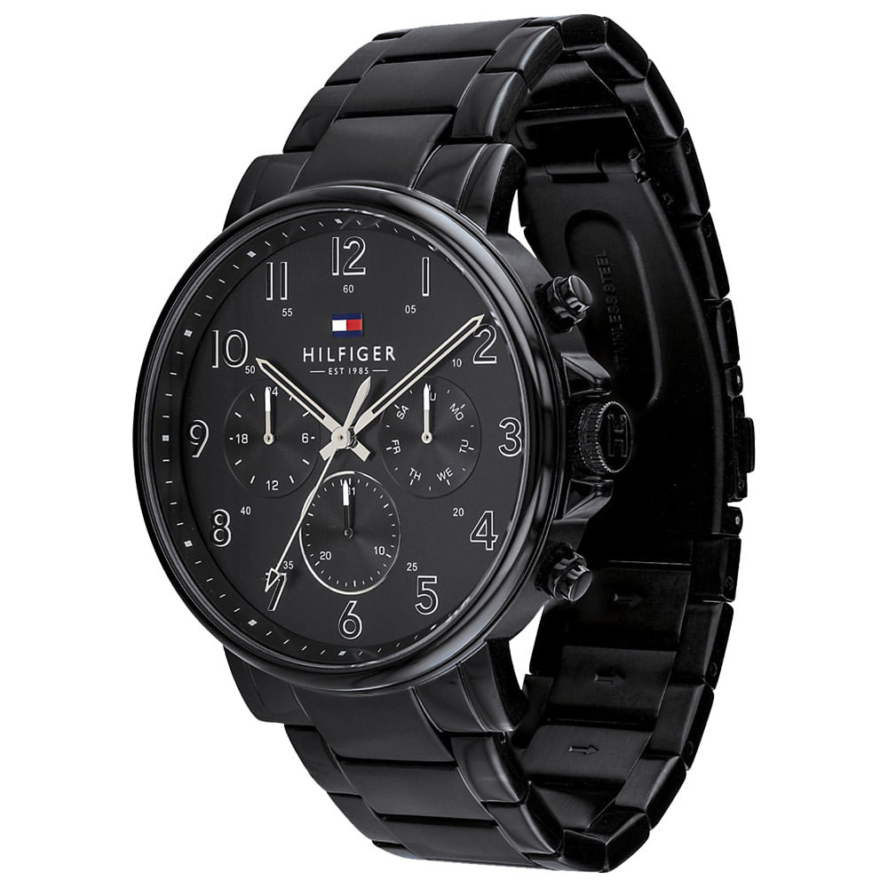Tommy Hilfiger Relógio masculino de aço inoxidável e pulseira de quartzo  elegante, cor: preto (modelo: 1710383), Black, Movimento de quartzo