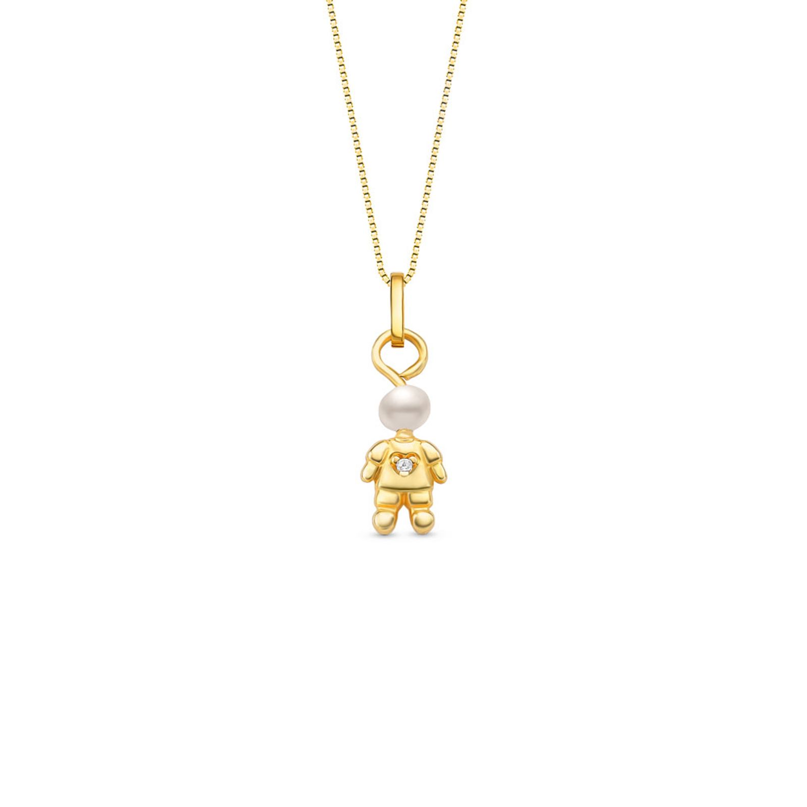 Pingente Menino em Ouro Amarelo 18k com Pérola e Topázio Incolor